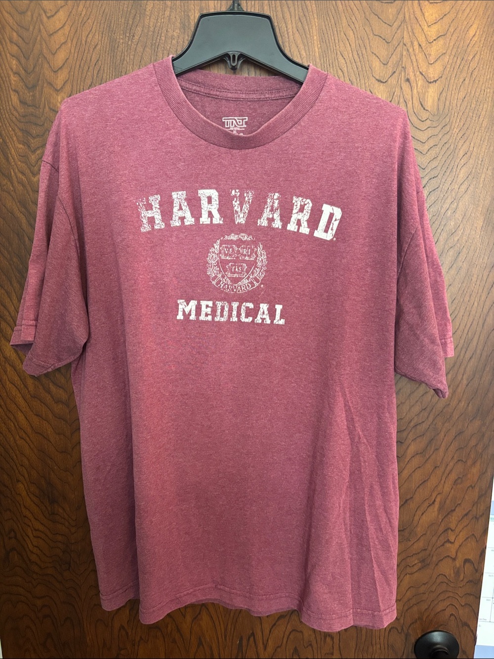 Only Men's Maroon Crew Neck Tee with White Harvard Medical Print